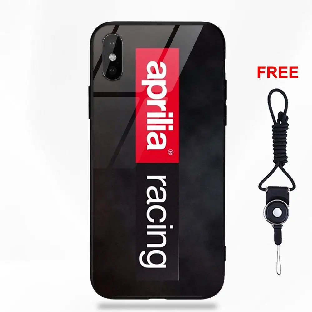 Для Apple iPhone 5 5C 5S SE 6 6S 7 8 Plus X XS Max XR Силиконовый ТПУ оправа закаленное стекло Капа Aprilia гоночный логотип - Цвет: as picture