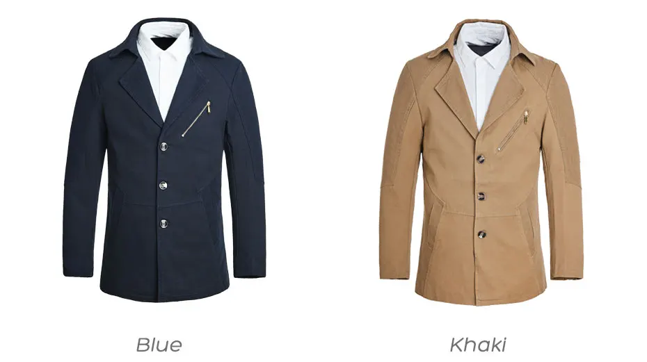 Men Spring New Business Casual Trench Coat Jacket Men Brand Fashion Long Sleeve Cotton Solid Washed Trench Coat Men