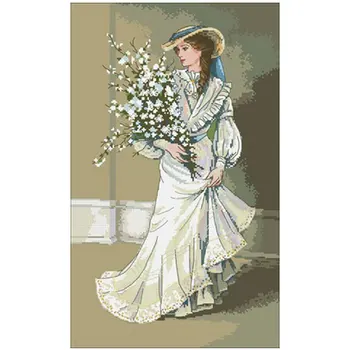 

Beauty holding flowers patterns Counted Cross Stitch 11CT 14CT DIY Cross Stitch Kit Embroidery Needlework Sets home decor