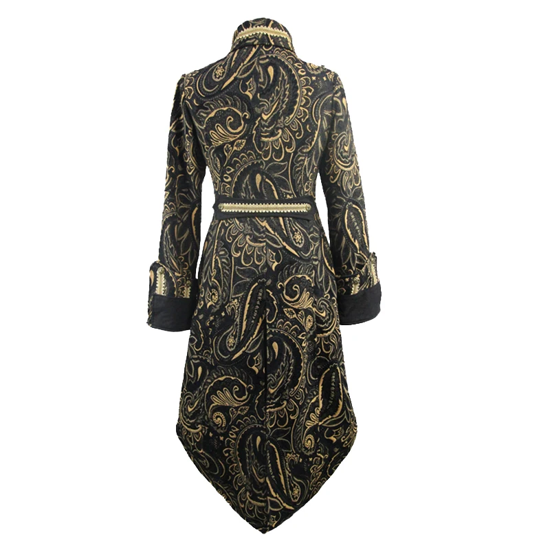 Devil Fashion Men Gothic Jacket Palace Long Jackets Embroidery High Neck Party Evening Dinner Winter Coat