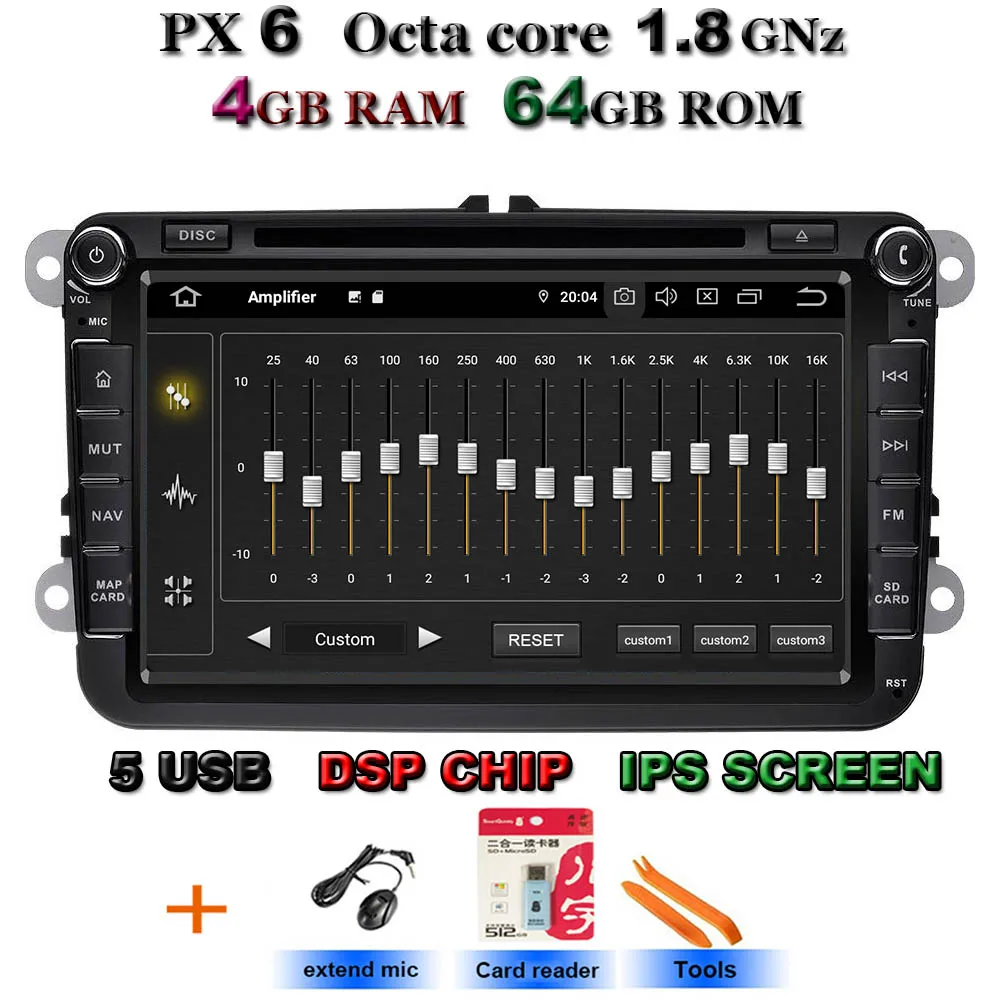 Android 9,0 автомобильный стерео Raio dvd-плеер для Skoda/Seat/Volkswagen/VW/Passat b7/POLO/GOLF 5 6 с wifi BT gps - Цвет: PX6-Standard