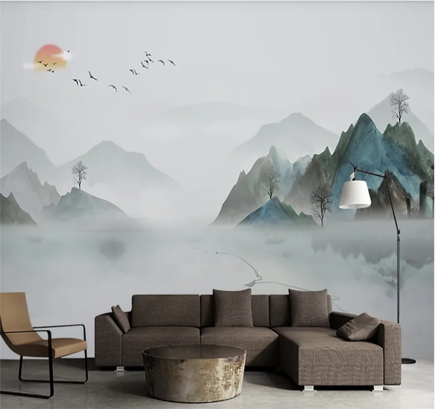 XUESU New Chinese style Chinese painting landscape abstract artistic conception painting TV background wall custom 3d wallpaper artistic concept simple ink landscape living room background wall painting custom high grade mural factory wholesale wallpaper m