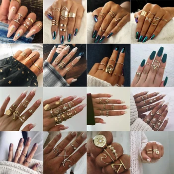 

Docona 20 Style Vintage Metal Gold Joint Snake Cross Geometry Midi Joint Rings Set For Women Punk Crystal Knuckle Party Ring