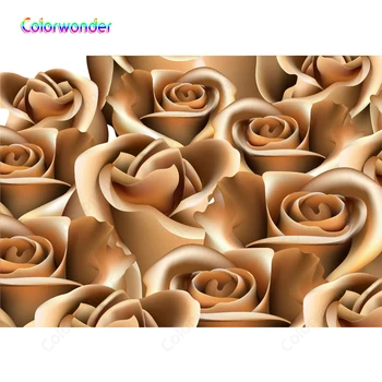 

7x5ft Wedding Party 3D Golden Roses Photography Flower Sea Backgrounds Backdrops for Valentine's Day YouTube Videos Decorations