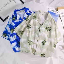 Летняя мужская гавайская рубашка с модным принтом, Мужская Уличная рубашка с коротким рукавом, мужская повседневная Пляжная рубашка с