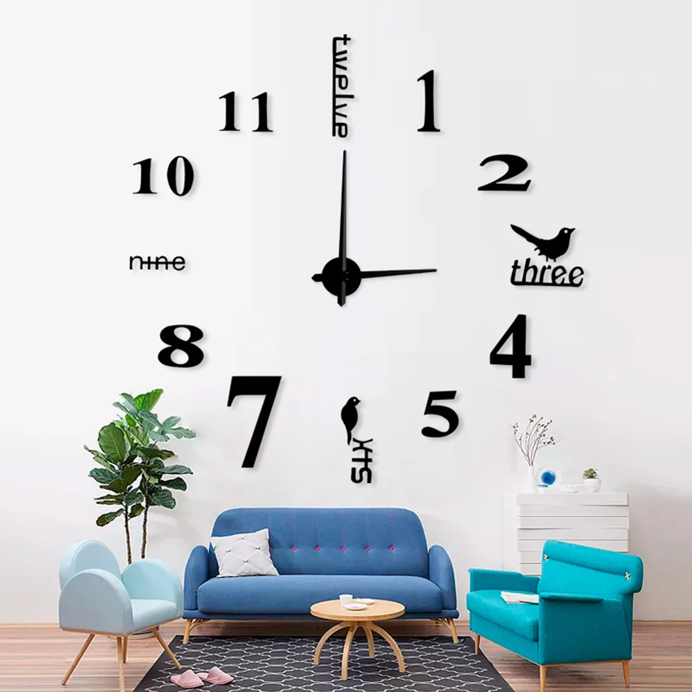 Nordic New Style Large 3D Wall Clock Mirror Wall Stickers Creative DIY Clocks Removable Art Decal Sticker Living Room Home Decor 1