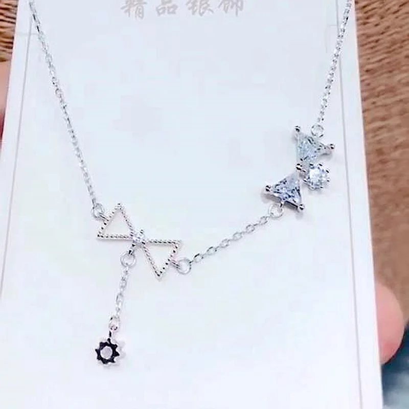 OMHXZJ,, XR183, Европейская мода, для женщин, для вечеринки, дня рождения, свадьбы, подарок с бантом, циркон, 925 пробы, серебряное ожерелье, 1 шт