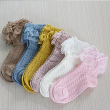 Chaussettes d'écolière en coton pur pour fille, chaussettes de princesse en dentelle de printemps pour petite fille, chaussettes de danse en maille pour bébé 