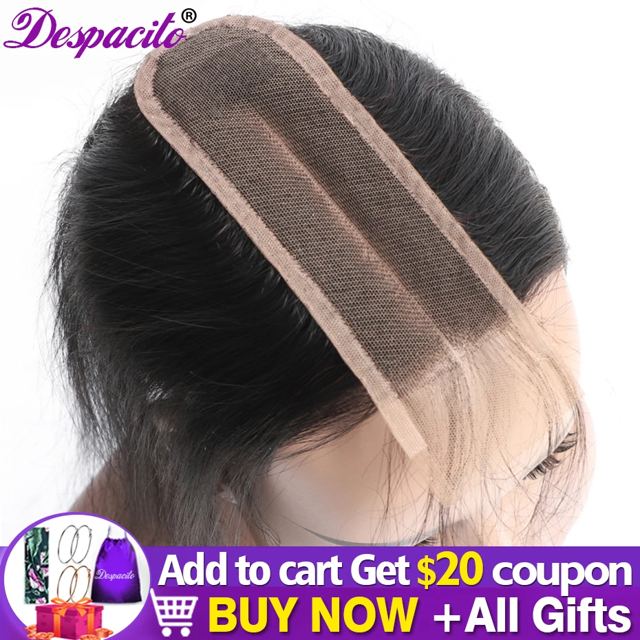 Extensiones de cabello humano peruano con cierre de encaje, accesorio capilar liso de color marrón y suizo con minimechones, 2x6