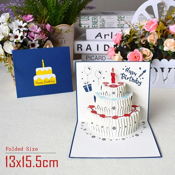 Birthday cake Blue 3D всплывающие открытки на день рождения для девочек, детей, жены, мужей, торт на день рождения, открытки, открытки, подарки, открытки с конвертом, наклейки - Цвет: Birthday cake Blue
