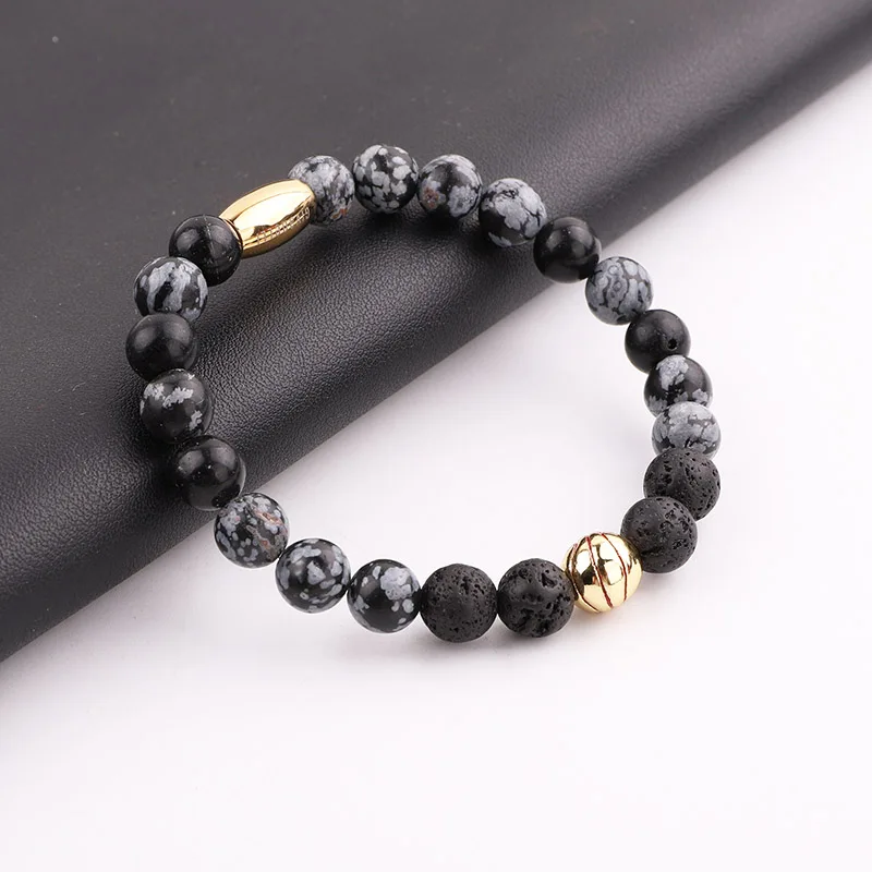 High Quality Natural Stone Baseball Bracelet Soccer Ball Charm Beaded Elastic Bracelet Jewelry Men - Image 3