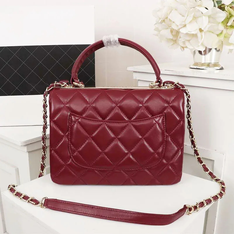 Hot Selling Handbag Tote Bags Fashion Design Ladies One Shoulder Bag For Women Classic Deluxe Real Leather Slant Purse Bag - Цвет: wine red  gold