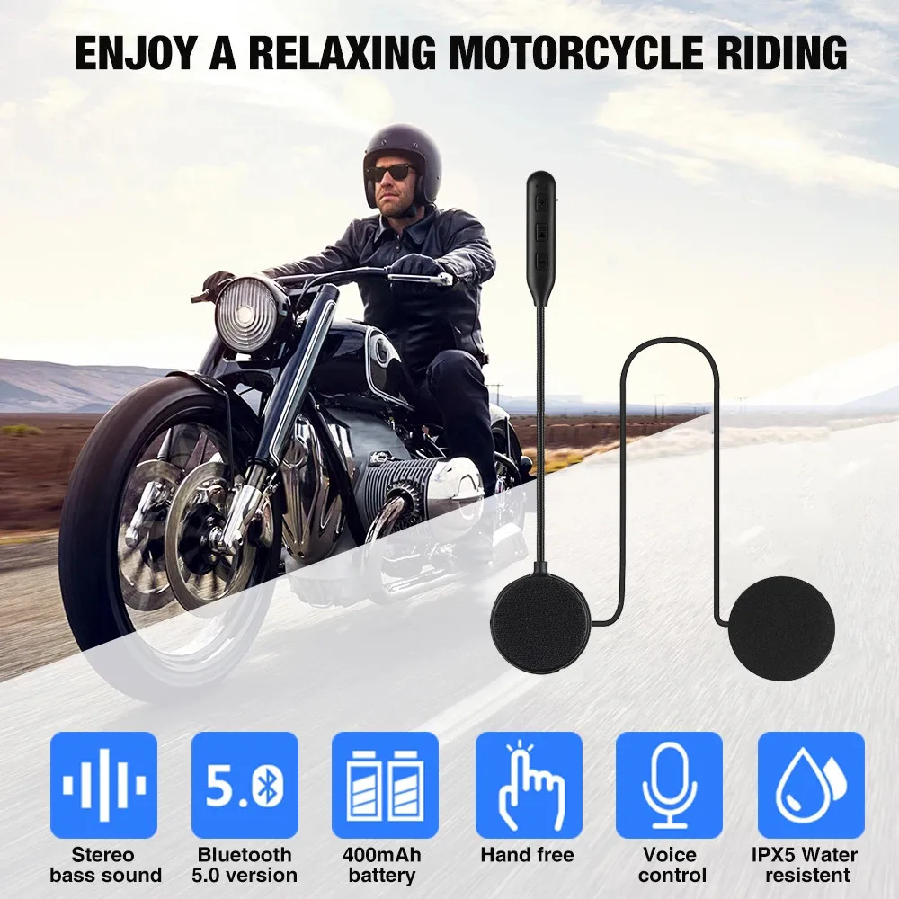 Ecouteurs GENERIQUE Ecouteurs Casque moto 5.0 mains libres Bluetooth, Sans  Fil, Etanche - Noir