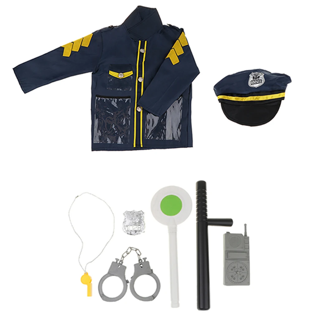 8 Pcs Police Costume Toy kids Role Play Uniform Hat Handcuff Set Fancy Dress
