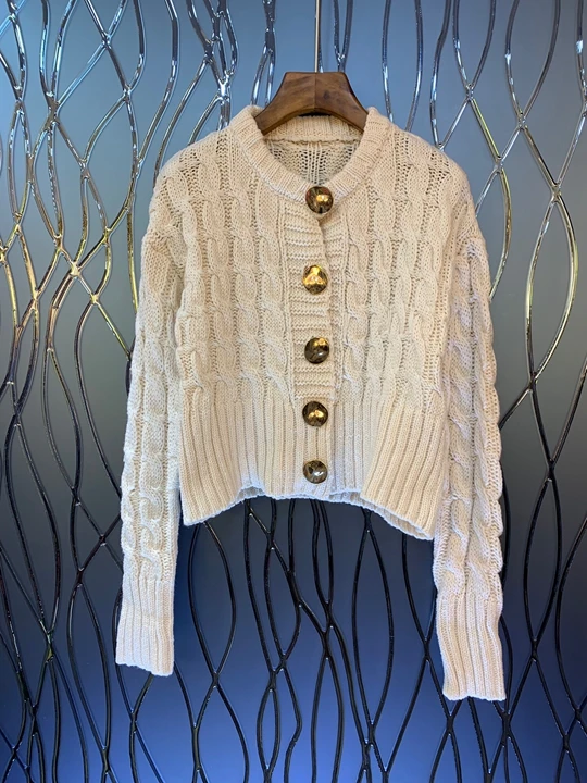 Early autumn new women's round collar button pure color long sleeve 100-huddle sweater knitted sweater 810