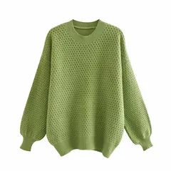 Свитер с рельефным узором для женщин, pull femme, элегантный дизайн, негабаритный свободный рукав-фонарик, винтажные разноцветные пуловеры, свитера, женские топы - Цвет: Армейский зеленый