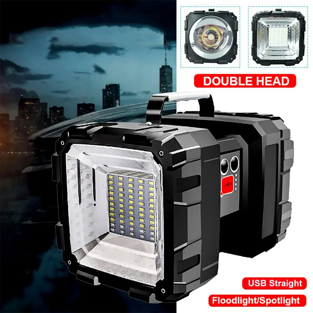 Rechargeable Searchlight Outdoor LED Flashlight Double Head Super Bright Light Searchlight Torch Work Lamp Spotlight Floodlight