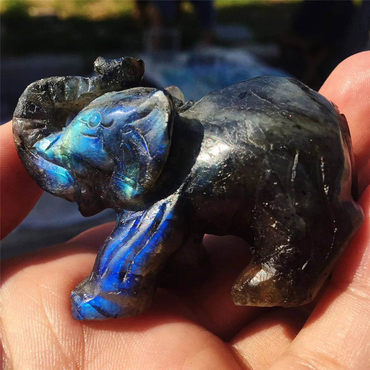 1pcs Beautiful crystal carving natural quartz hand-carved labrador stone animal elephant.Moonstone Christmas gift
