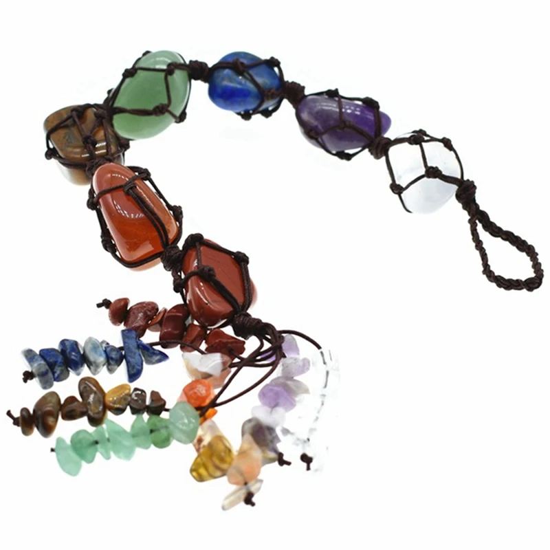 7 Chakra Tumbled Gemstone Tassel Spiritual Meditation Hanging Ornament Natural Stones CarDecoration