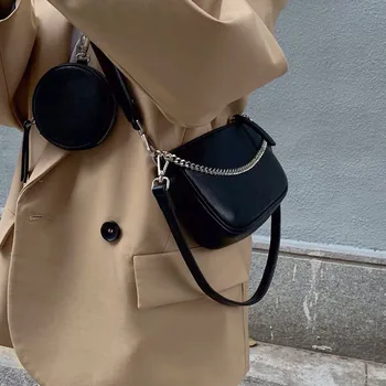 

Crossbody Shoulder Bag 2020 Popular Retro Cute Cool Chain Underarm Bag Solid Color Two Piece Phone Packer Coin Purse B277