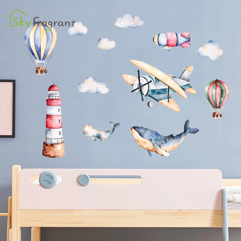 Настенные Стикеры с рисунком самолета и маяков гуаши украшение для детской