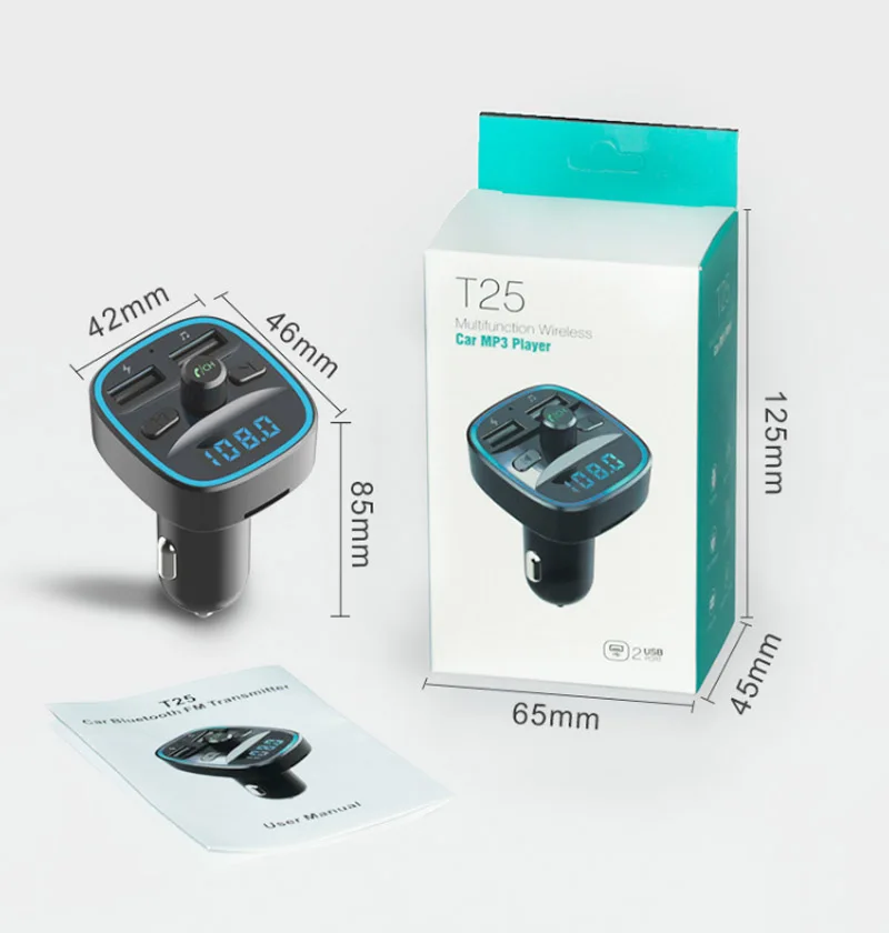 JaJaBor fm-передатчик Bluetooth автомобильный комплект MP3 аудио музыкальный плеер Bluetooth 5,0 Громкая связь 2.4A Быстрая зарядка Обнаружение напряжения