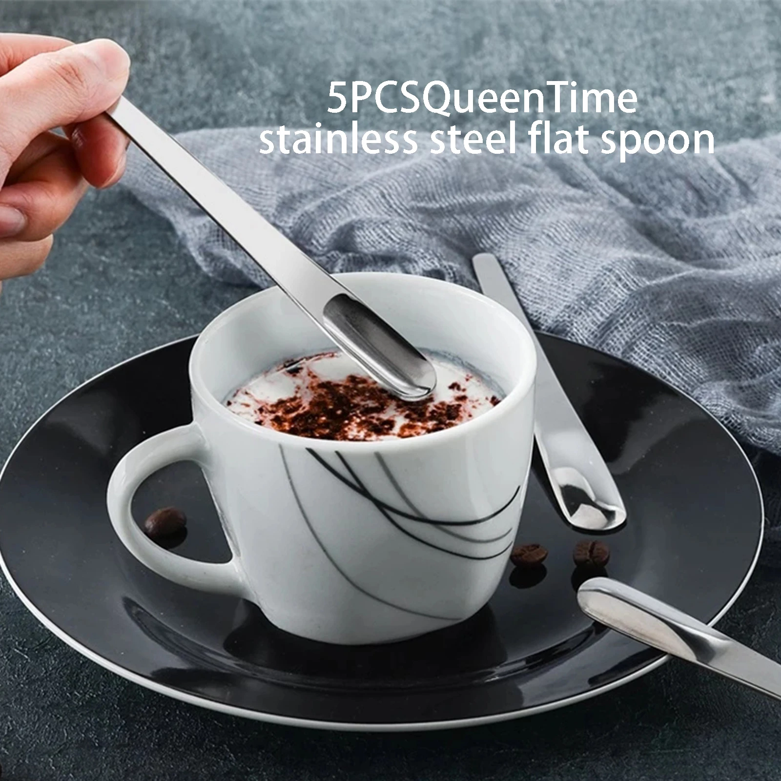 5PCS Coffee Spoon Stainless Steel Flat Spoon For Dessert Small Coffee Scoop Mixer Stirring Bar Spoon Kitchen Tableware