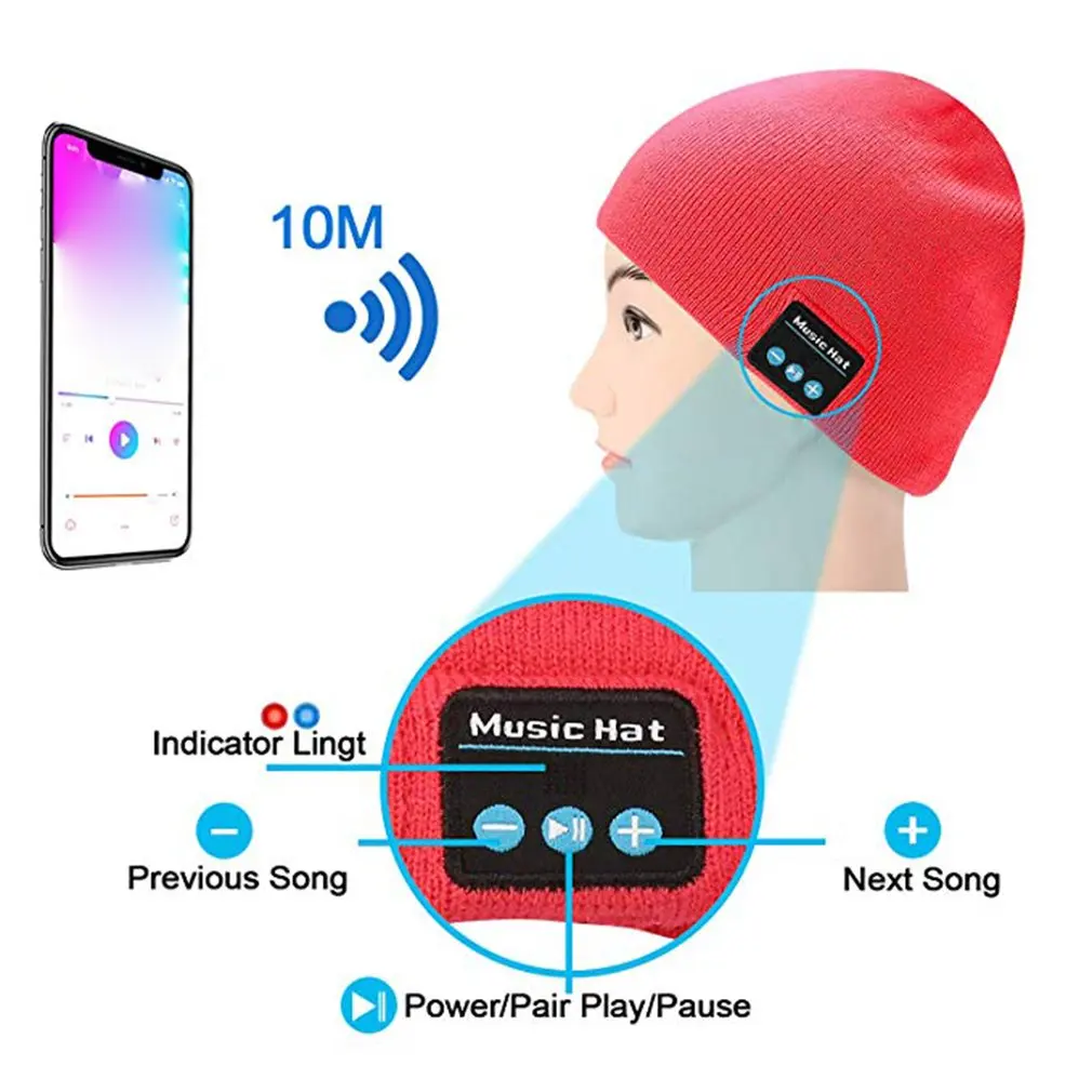 Наушники с Bluetooth, музыкальная шапка, зимние беспроводные наушники, гарнитура с микрофоном, спортивная шапка для Meizu, sony, Xiaomi, игровая гарнитура для телефона