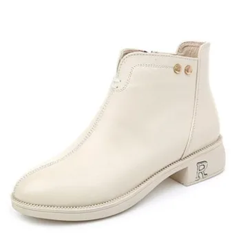 

New British Style Autumn and Winter Boots Fashion Wild Comfort Warm Shoes Snow Boots Low Heel Genuine Leather Boots Martin Boots