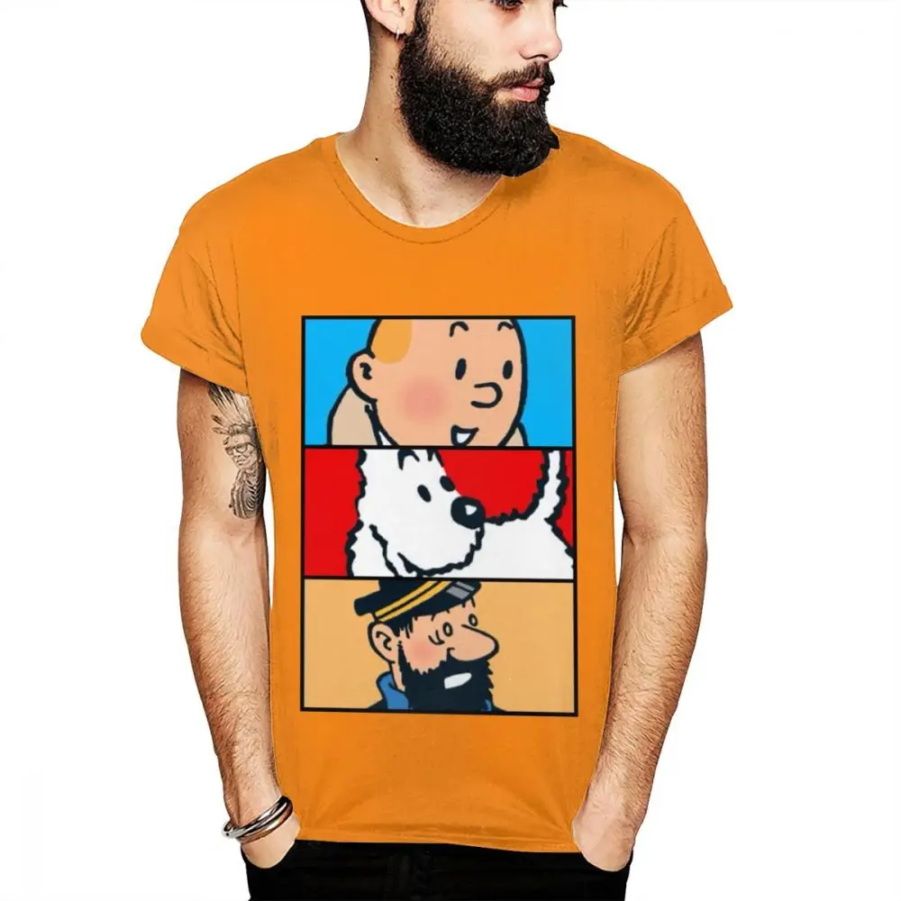 Футболка унисекс Tintin Milou Haddock adventures Of Tintin, летняя Мягкая футболка с круглым воротником - Цвет: Оранжевый