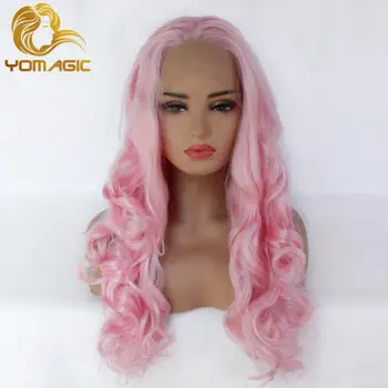 

Yomagic Pink Synthetic Lace Front Wigs for Women Party Body Wave Heat Resistant Fiber Glueless Lace Wig with Baby Hair