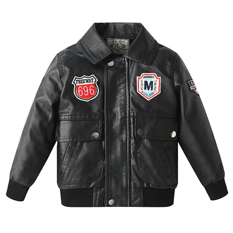 

Autumn New PU Leather Jacket for Boy Kids Clothes Faux Leather Jacket Advanced PU Imitation Leather Coat Slim Style Jacket Y1831