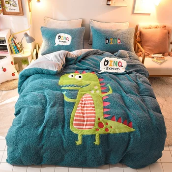 

Cartoon Dinosaur Unicorn Embroidery Velvet Flannel Child Bedding set Berber Fleece Duvet Cover Bed Linen Fitted Sheet Pillowcase
