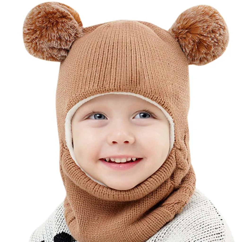 

Kid Baby Boy Girl Hooded Scarf Caps Hat Winter Warm Knit Flap Cap Scarf High Quality Suit for 2-7T Kids Czapki dla dzieci @25