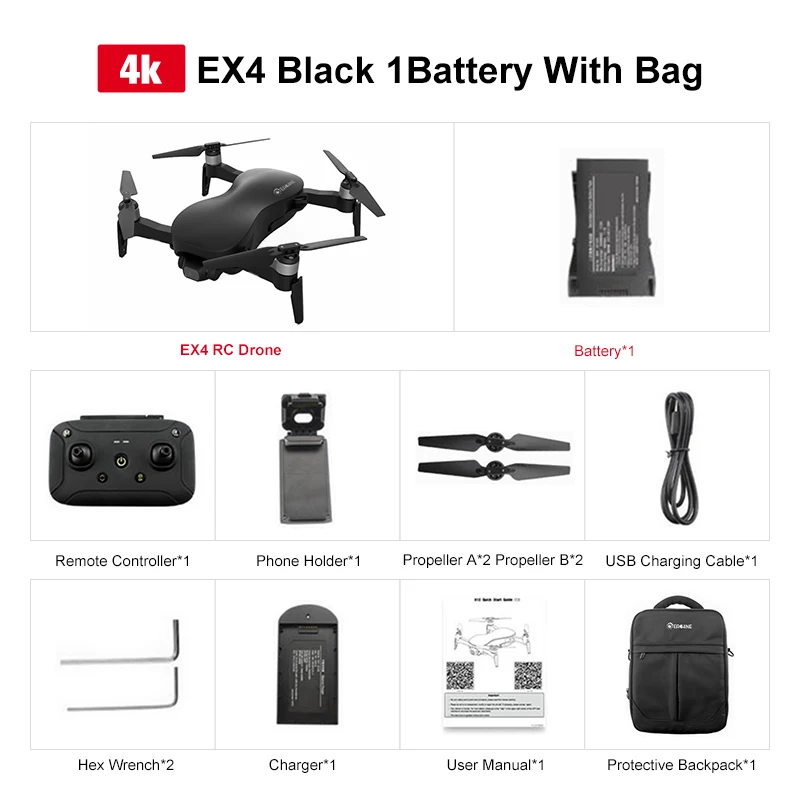 Eachine EX4 5G WI-FI 1,2 км с видом от первого лица gps с 4KHD Камера Дрон Квадрокоптер с дистанционным управлением 3-осевой стабильный Gimbal 25 минут времени полета RTF Дрон - Color: Black 1B with Bag