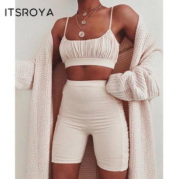 

Itsroya Fashion 2020 Sexy Jumpsuit Rompers Womens Sleeveless pleated overalls Sexy Hot Fitness Workout Playsuits Bodycon outfits