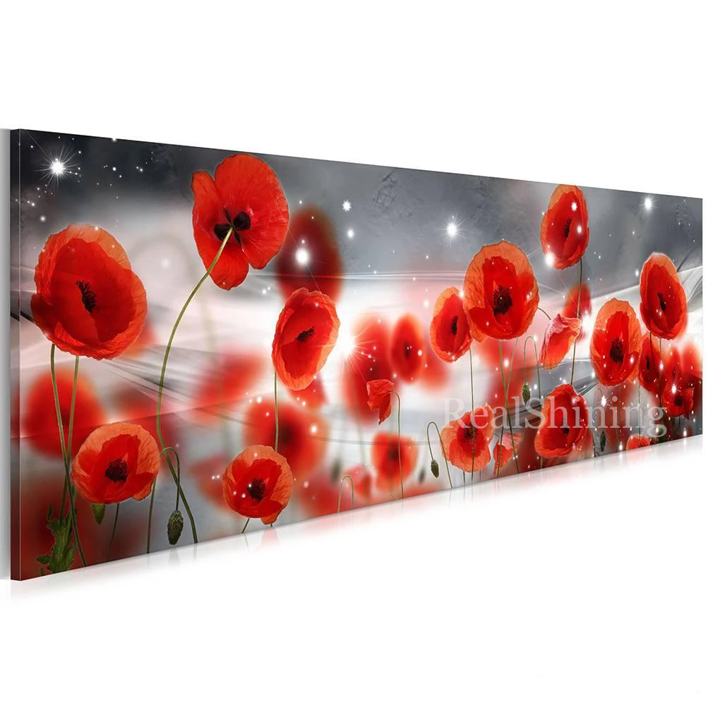 red poppy Большая Алмазная картина «сделай сам», красный, желтый, фиолетовый цветок мака, полная квадратная круглая Алмазная вышивка, акварельная мозаика для художественного творчества FS7246 - Цвет: red poppy