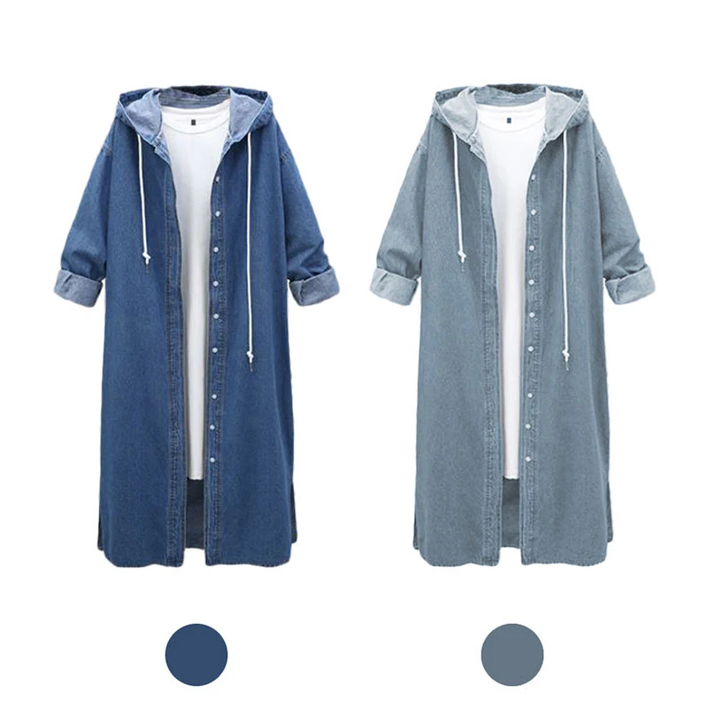 Новые модные пальто размера плюс, L-4XL джинсовые куртки с капюшоном, повседневные свободные пальто с длинным рукавом, весна-осень, Demine верхняя одежда, женские топы