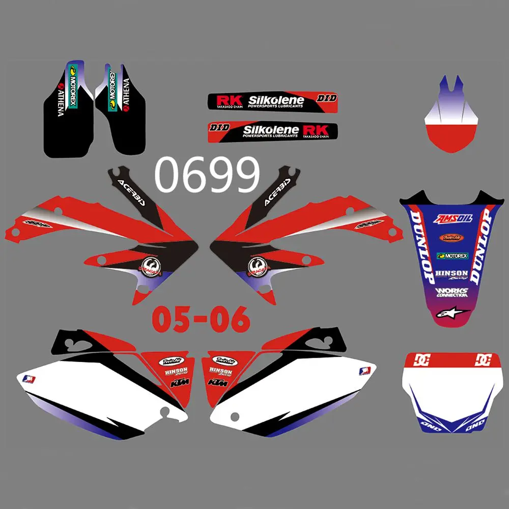 Для HONDA CRF450R CRF450 2005-2006 Новые полные графические наклейки на заказ имя номера глянцевые яркие наклейки водонепроницаемые