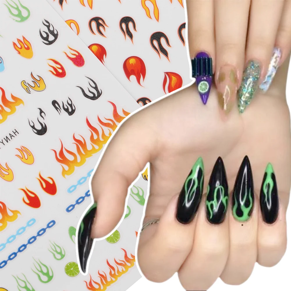 Цветной 3D тонкий лазерный голографический огонь пламя винил для ногтей трафарет