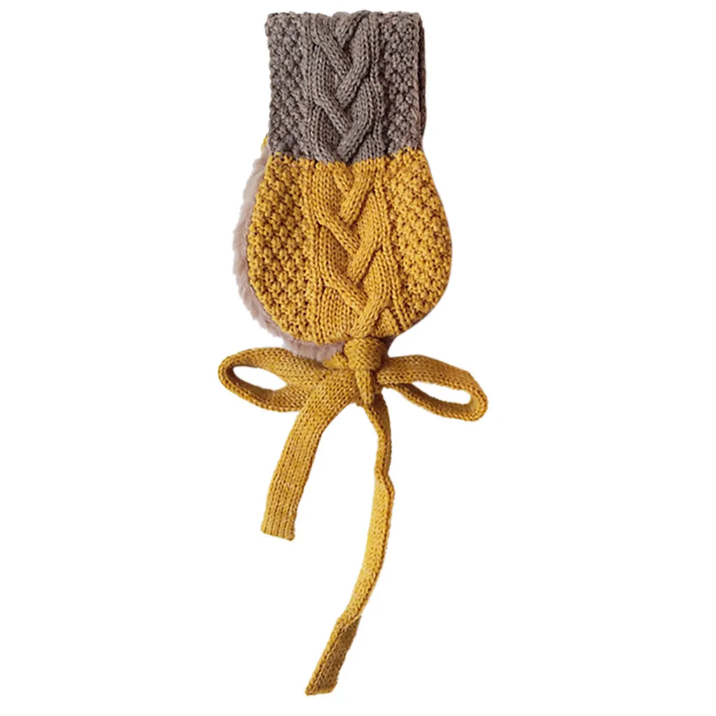 Осенне-зимние детские плюшевые наушники с двумя в одном сочетающимися по цвету вязаными наушниками с сумкой и воротником, плюшевые однотонные милые наушники# Zer - Цвет: Цвет: желтый