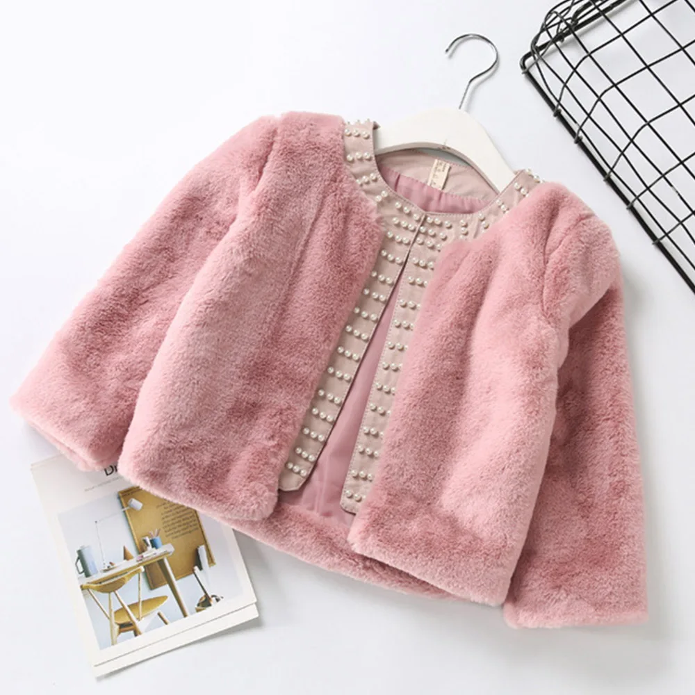 Halilo New Autumn Winter Faux Fur Girls Jackets Solid Color Fashion Children Clothing Christmas Girls Coats Princess Outerwear