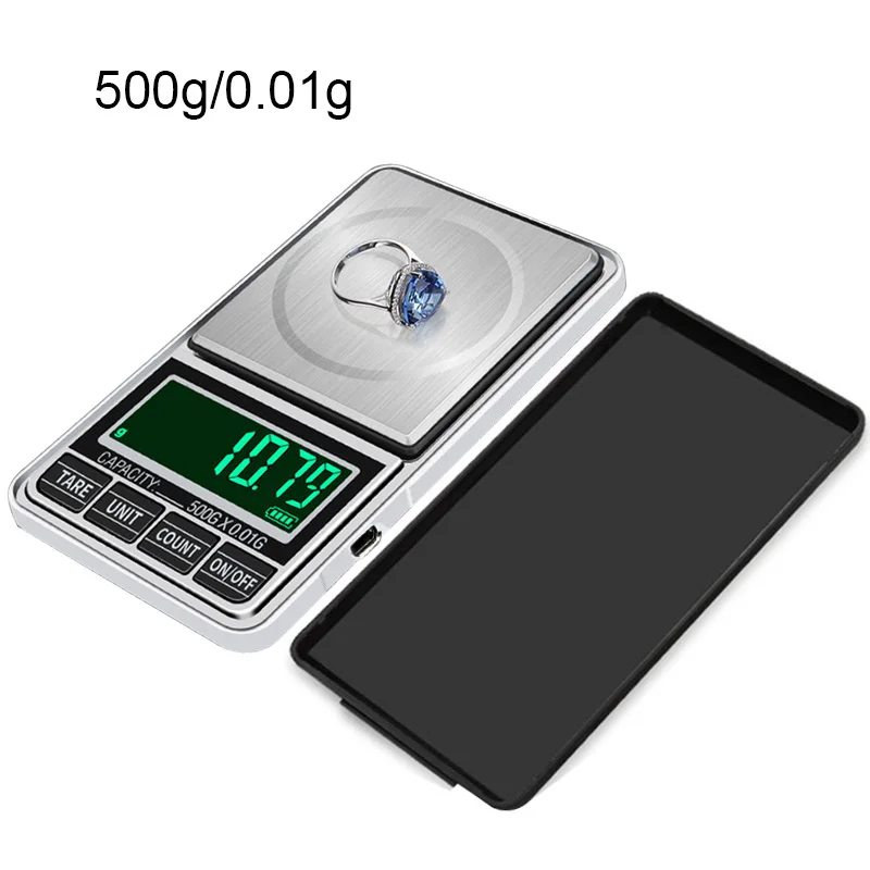 500g-0.01g Мини ювелирные весы usb зарядка карманные цифровые весы 100 г/200 г/300 г/500 г 0,01 г точные электронные весы ЖК-весы - Цвет: 500g-0.01g