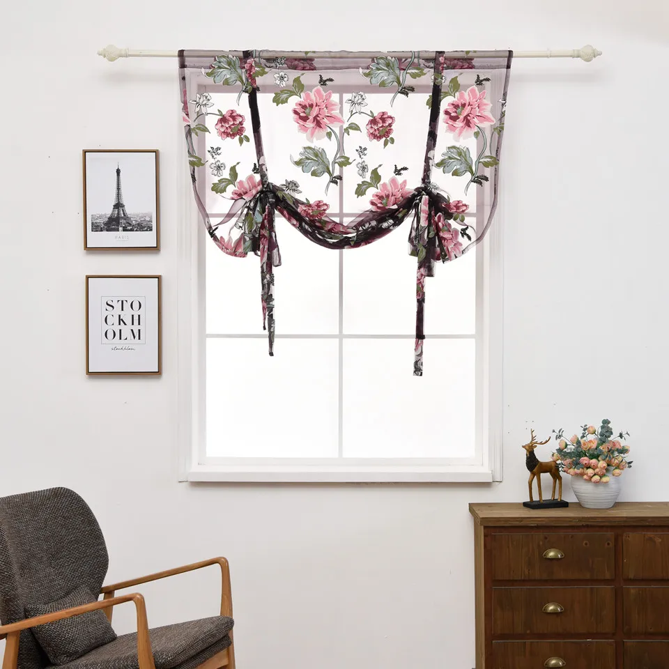 rideau romantique en tulle imprimé pour chambre décoration de draperie