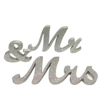 

Mr and Mrs Sign Sweetheart Wedding Table Decorations Wooden Letters Gold Glitter With Flower Base Decor Household