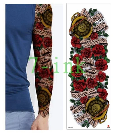 Waterproof Tattoos Sticker Full Arm Red Rose Alarm Clock Tattoo Water Transfer Flash Tatoo Fake Tatto for Men Women | Красота и