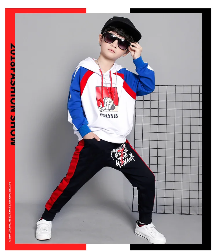 Boy Autumn Suit New Model Fashion hip hop Hat collar Sweater Boy clothes 2 sets Sportswear showclothing wholesale