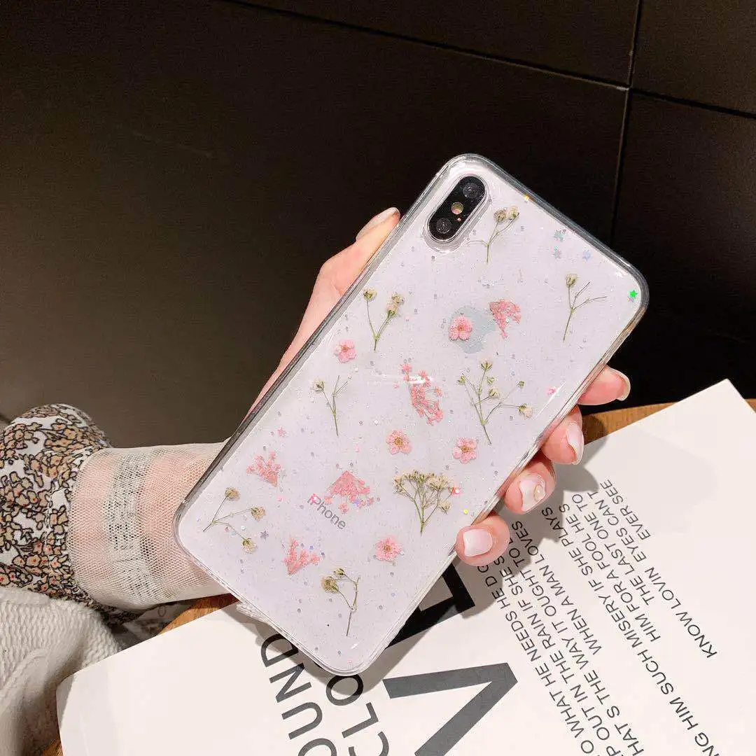 Настоящий прессованный высушенный чехол для телефона с цветами для iPhone X XS Max XR 6 6s 7 8 Plus 11 Pro Max Чехол Мягкий ТПУ Прозрачный цветочный чехол - Цвет: 6