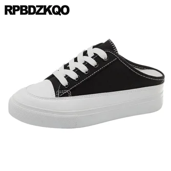 

plain canvas shoes slippers platform creepers retro mules women thick sole height increasing black muffin sneakers trainers