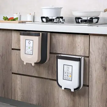 

Folding Waste Bin Kitchen Cabinet Door Hanging Trash Bin Trash Can Wall Mounted Trashcan Bathroom Toilet Folding Waste Bin
